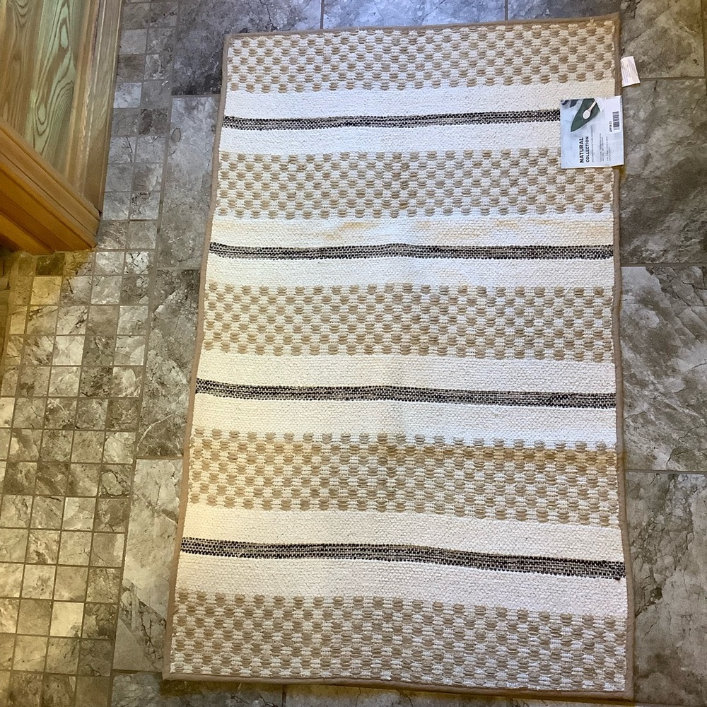 NATURAL COLLECTION Checkerboard Rug with Latex Backing - Natural-27” x 45”